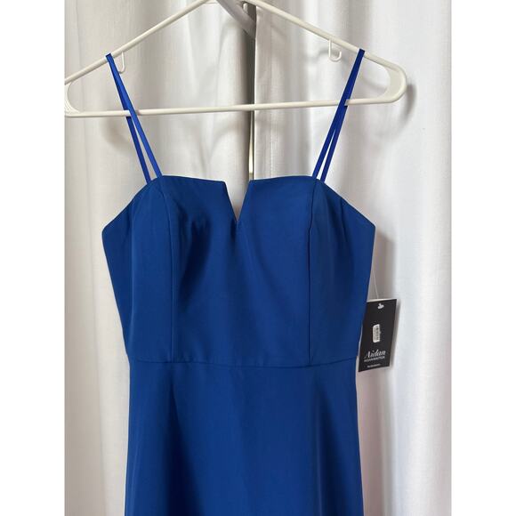 NWT Aidan Mattox Blue Strapless crepe high low illusion gown 2 - Picture 8 of 16